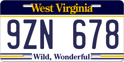 WV license plate 9ZN678