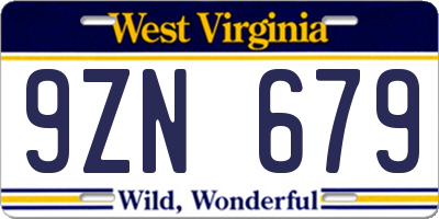 WV license plate 9ZN679