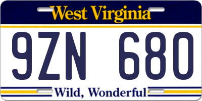 WV license plate 9ZN680