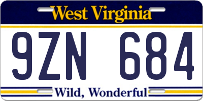 WV license plate 9ZN684