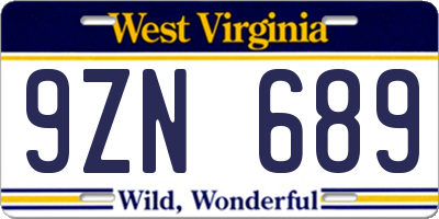 WV license plate 9ZN689