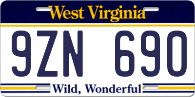 WV license plate 9ZN690