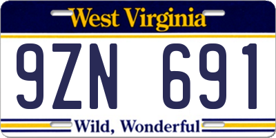 WV license plate 9ZN691