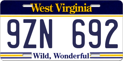 WV license plate 9ZN692