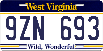 WV license plate 9ZN693