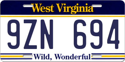 WV license plate 9ZN694
