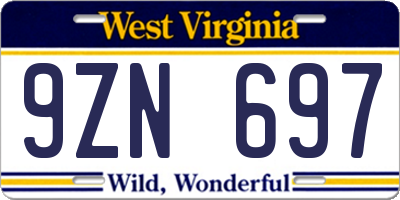 WV license plate 9ZN697