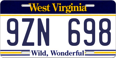 WV license plate 9ZN698