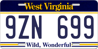 WV license plate 9ZN699