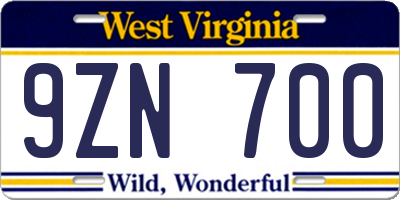 WV license plate 9ZN700