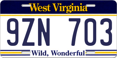 WV license plate 9ZN703