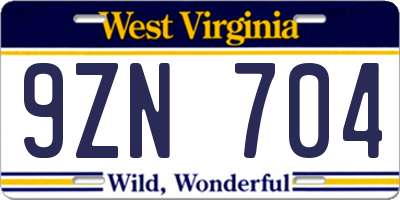 WV license plate 9ZN704