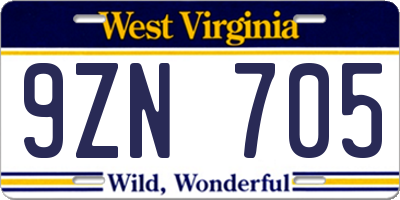 WV license plate 9ZN705