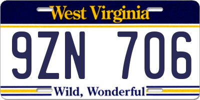 WV license plate 9ZN706