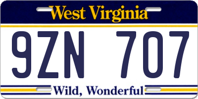 WV license plate 9ZN707