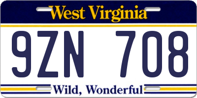 WV license plate 9ZN708