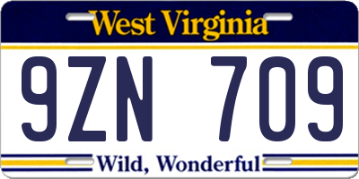 WV license plate 9ZN709