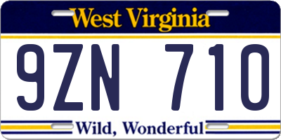WV license plate 9ZN710