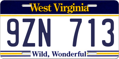WV license plate 9ZN713