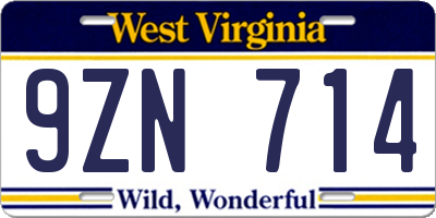 WV license plate 9ZN714