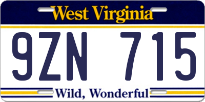 WV license plate 9ZN715