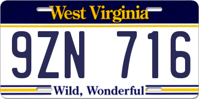 WV license plate 9ZN716