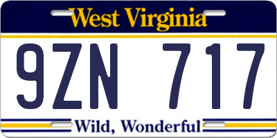 WV license plate 9ZN717