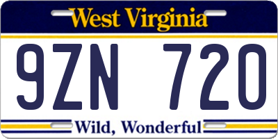 WV license plate 9ZN720