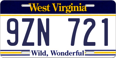WV license plate 9ZN721