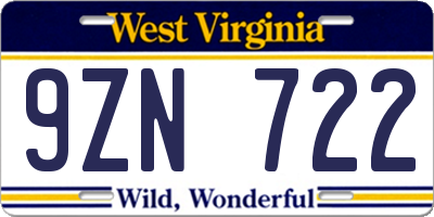 WV license plate 9ZN722