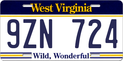 WV license plate 9ZN724