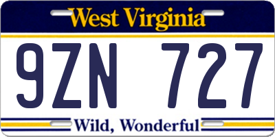 WV license plate 9ZN727
