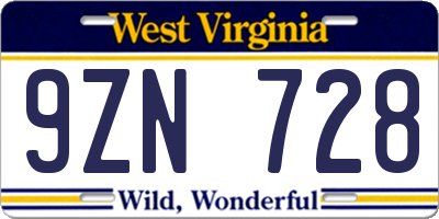 WV license plate 9ZN728
