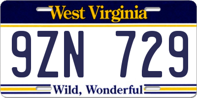 WV license plate 9ZN729