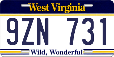 WV license plate 9ZN731