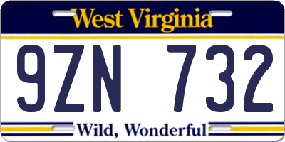WV license plate 9ZN732
