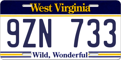 WV license plate 9ZN733