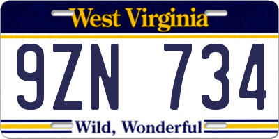 WV license plate 9ZN734