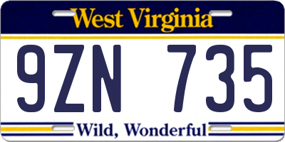 WV license plate 9ZN735