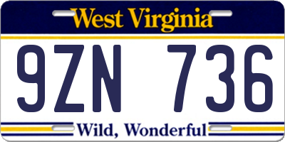 WV license plate 9ZN736