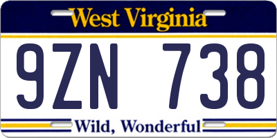 WV license plate 9ZN738