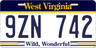 WV license plate 9ZN742