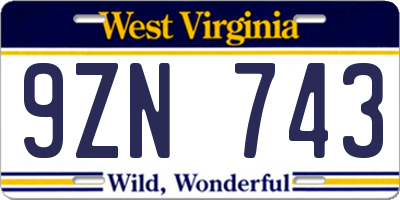 WV license plate 9ZN743