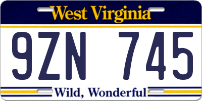 WV license plate 9ZN745