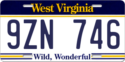 WV license plate 9ZN746