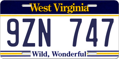WV license plate 9ZN747