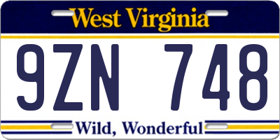 WV license plate 9ZN748
