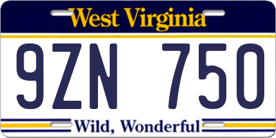 WV license plate 9ZN750