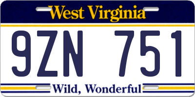 WV license plate 9ZN751
