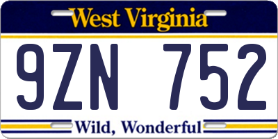 WV license plate 9ZN752